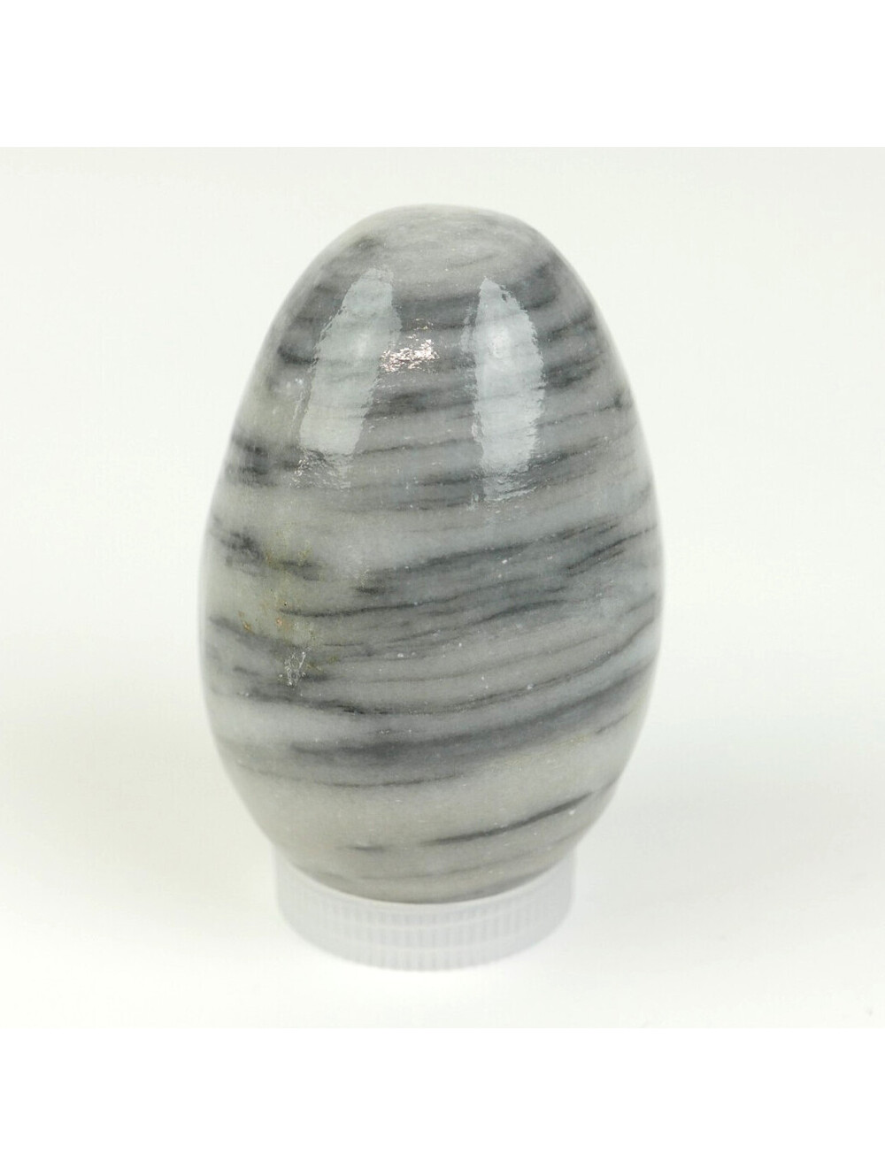 Vintage Polished Banded Gray Marble Stone Egg Paperweight 2.6" Specimen Display